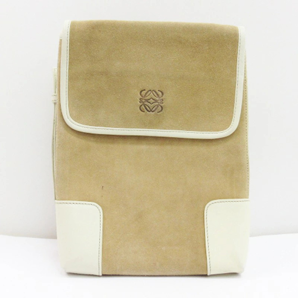 Loewe Anagram Shoulder Bag Sacoche Suede Beige Ivory White